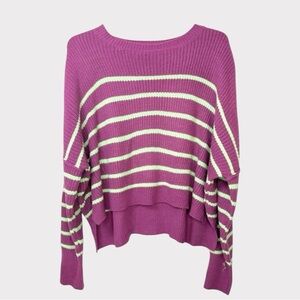 Y2K Women’s LARGE Striped Oversized Cropped Sweater Chunky Grandpa Sleaze Grunge